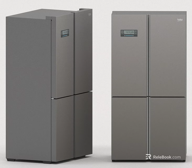 Modern Double Door Refrigerators With Sleek Gray Finish And Digital Control Panels 3d model 