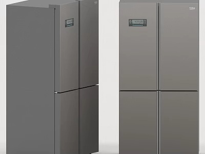 Modern Double Door Refrigerators With Sleek Gray Finish And Digital Control Panels 3d model
