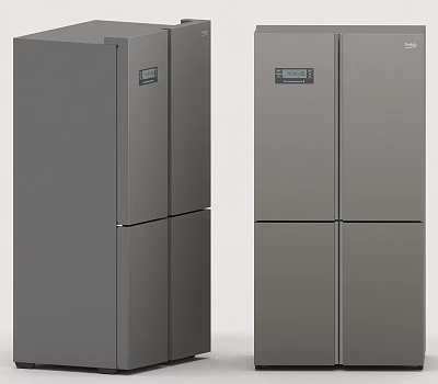 Modern Double Door Refrigerators With Sleek Gray Finish And Digital Control Panels 3d model