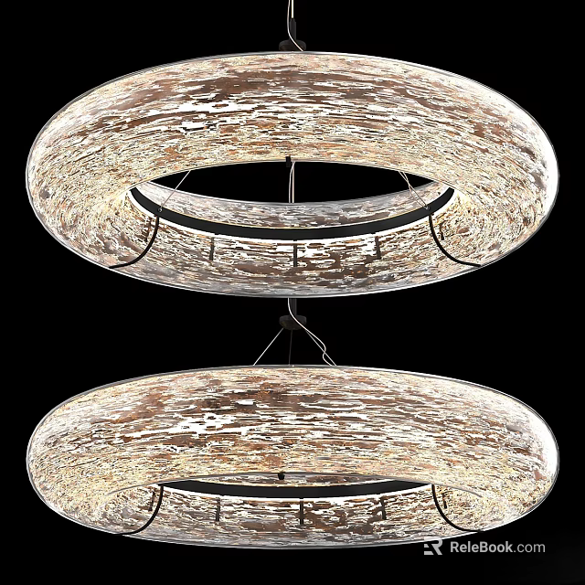 Modern Two Tiered Ring Pendant Light with Textured Surface and Soft Warm Light 3d model