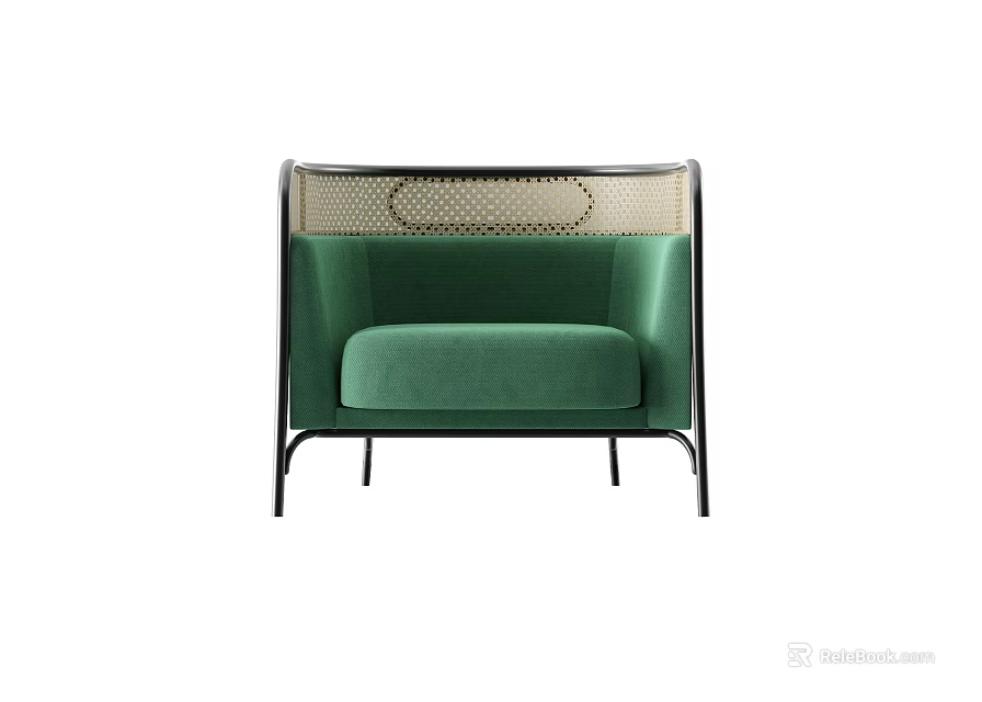 Modern Green Single Sofa With Metal Frame And Woven Backrest Design 3d model