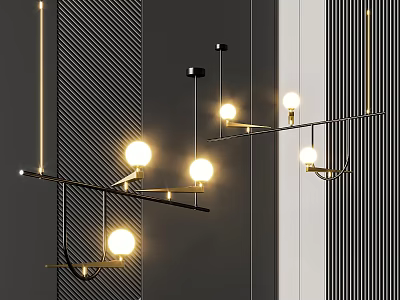 Contemporary Black Gold Chandelier With Linear Metal Frame And Hanging Globe Lights 3d model