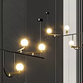 Contemporary Black Gold Chandelier With Linear Metal Frame And Hanging Globe Lights
