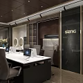 Modern Boutique Store Interior With White Sofas Coffee Table Bookshelves Glass Partitions And Chandeliers