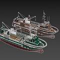Two Vintage Fishing Boats With Green Brown Hulls And Deck Equipment