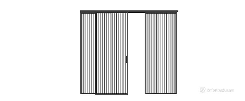 Modern Interior Sliding Doors With Black Frames And Vertical Stripes Design 3d model 
