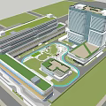Modern Office Building Complex With Green Roof Open Courtyard And Surrounding Gardens