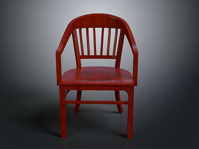Red Wooden Chair With Armrests Slatted Backrest And Solid Seat Design 3d model