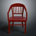 Red Wooden Chair With Armrests Slatted Backrest And Solid Seat Design