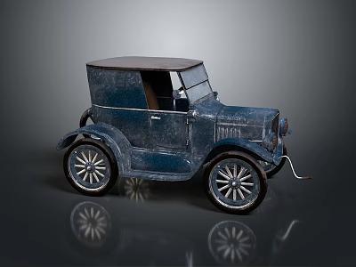 Vintage Blue Classic Car with Black Roof and Spoke Wheels on Dark Reflective Surface 3d model