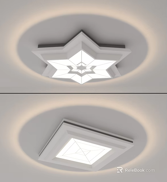 Modern Star Shaped Ceiling Light With Circular Halo And Soft Glow 3d model 