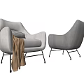 White And Gray Accent Chairs With Checkered Pillow Brown Throw Blanket And Metal Legs