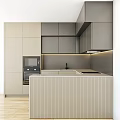 Elegant Modern Kitchen Interior With Light Colored Cabinets And Integrated Appliances 3d model