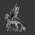 Two Mythical Fantasy Animals With Large Wings And Sharp Claws In 3D Render