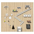 Wooden Pegboard Wall Decor With Shelves Hooks And Small Organizing Items