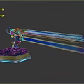 Mythical Warrior Creature Standing On Blue Luminous Base Firing Blue Beams