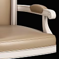 Elegant Beige Leather Office Chair With Carved Backrest And Rolling Wheels