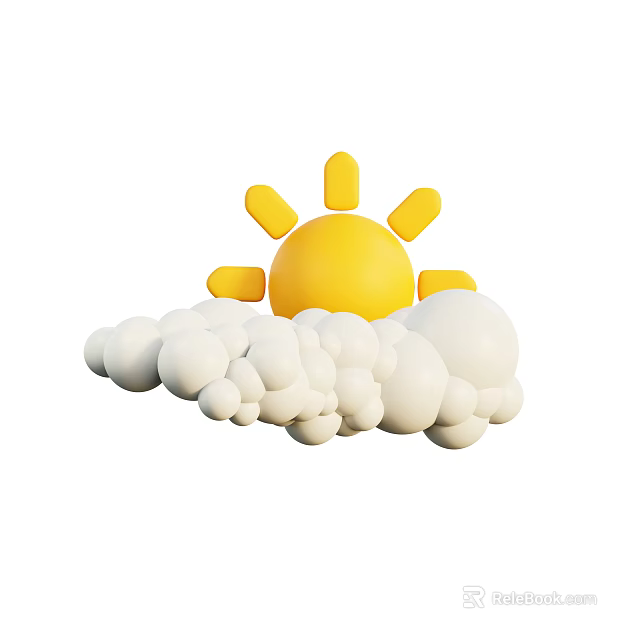 Beautiful Scenic Landscape With Bright Yellow Sun And Fluffy White Clouds 3d model 