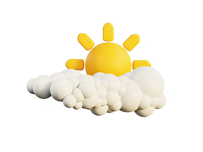 Beautiful Scenic Landscape With Bright Yellow Sun And Fluffy White Clouds 3d model
