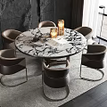 Elegant Modern Dining Room Table Set With Marble Top And Leather Chairs 3d model