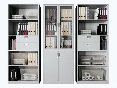 Office Bookcase With Multiple Shelves Drawers File And Roll Storage Solutions 3d model