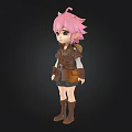 Cartoon Character With Short Pink Hair Brown Outfit Boots And Small Bag
