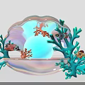 Pink Shell Shaped Photo Spot With Blue Background Green Corals And Colorful Fish