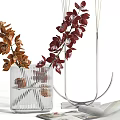 Dried Flower Arrangement With Brown Red Orchid And White Pampas Grass Decorative Ornament Set