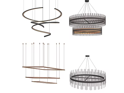 Modern Creative Chandeliers With Spiral Circular Layered And Transparent Designs For Interior Decor 3d model