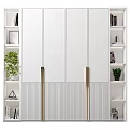 White Modern Chest of Drawers with Golden Handles and Side Shelves with Potted Plants