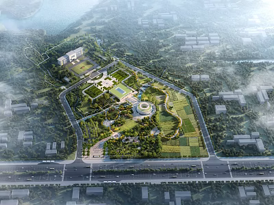 Modern Large Urban Public Garden Landscape Design With Abundant Green Areas And Comfortable Leisure Facilities 3d model
