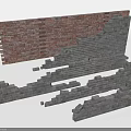 Detailed Brick Wall Structure Featuring Broken Bricks And Layered Masonry Design 3d model