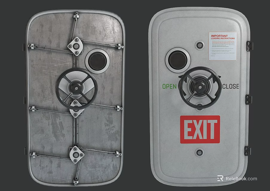 Metal Exit Doors With Open Close Indicators Old New Components And Warning Label 3d model 