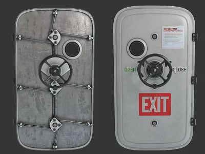Metal Exit Doors With Open Close Indicators Old New Components And Warning Label 3d model