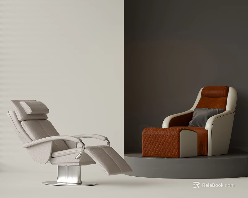 Modern Massage Chairs With Light Colored And Brown White Leather Upholstery Design 3d model 