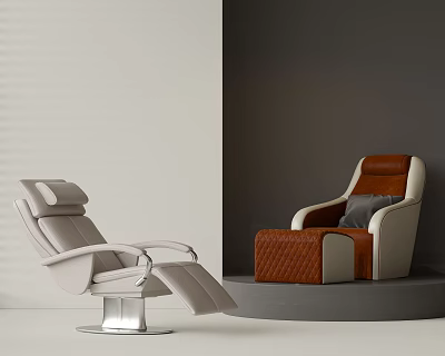 Modern Massage Chairs With Light Colored And Brown White Leather Upholstery Design 3d model
