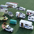 Assorted Toy Cars Including RVs Trucks And Various Colored Models On Grass