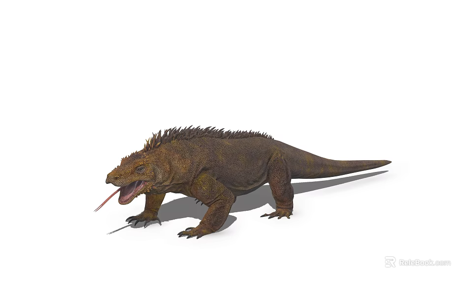 Brown Reptile Lizard 3D Model Featuring Spiny Back Open Mouth Extended Tongue And Long Tail 3d model 