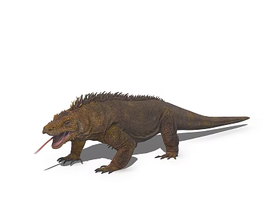 Brown Reptile Lizard 3D Model Featuring Spiny Back Open Mouth Extended Tongue And Long Tail 3d model