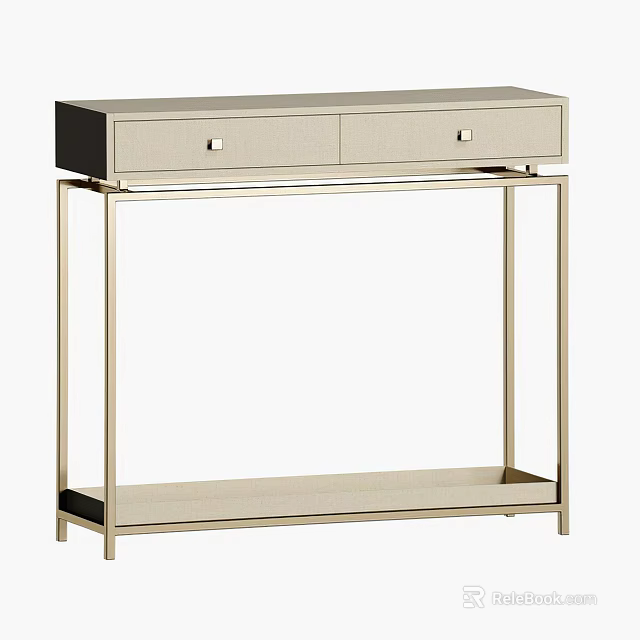 Modern Console Table With Metal Frame Two Drawers And Lower Shelf 3d model 