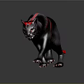 Black Panther With Red Stripes Glowing Red Eyes And Red Claws Walking