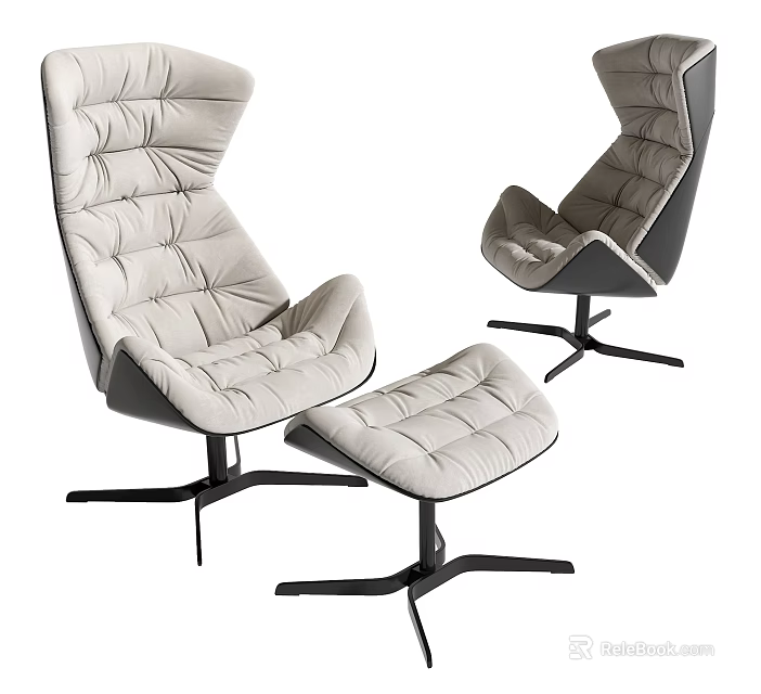 Modern Lounge Chair Design With Padded Cushion Ottoman And Metal Base 3d model 