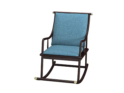 Comfortable Leisure Rocking Chair With Wooden Frame And Blue Fabric Seat Backrest 3d model