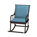 Comfortable Leisure Rocking Chair With Wooden Frame And Blue Fabric Seat Backrest