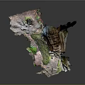 Natural Decorative Rock Structure With Moss Green Elements And Hollow Design