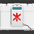 White Emergency Medical Device With Red Cross Symbol And Cable Connection