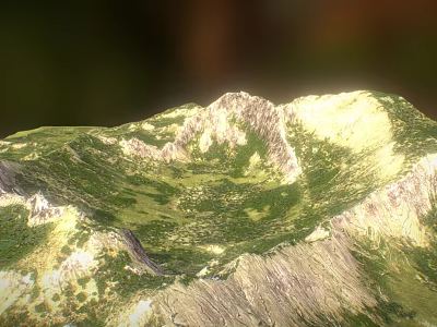 Mountain Garden Landscape With Green Vegetation And Rocky Natural Terrain 3d model