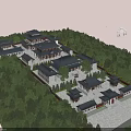 Ancient Architectural Complex With Traditional Courtyards And Lush Green Trees 3d model