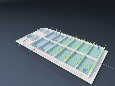 Industrial Water Treatment Equipment With Multiple Processing Units And Pipeline Layout 3d model