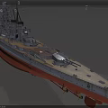 Detailed Warship 3D Model with Gray Hull Red Bottom Deck and Turrets